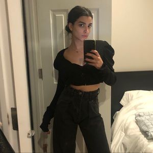 Black puff sleeve blouse & bandeau set